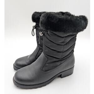 Trotters Bryce Faux Fur Trim Winter Boots Women's Black Tumbled Size US5.5M EU36